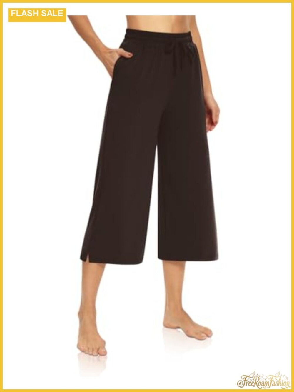 Womens Loose Wide Leg Drawstring Capri Yoga Lounge Pants with Pockets